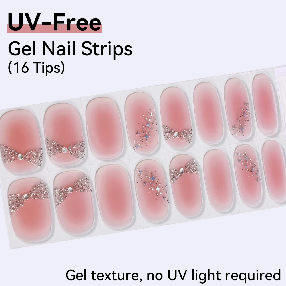 Radiant Shimmer Collection: Sparkling Gel-Texture Nail Strips with High-Shine Glitter & Gold Foil