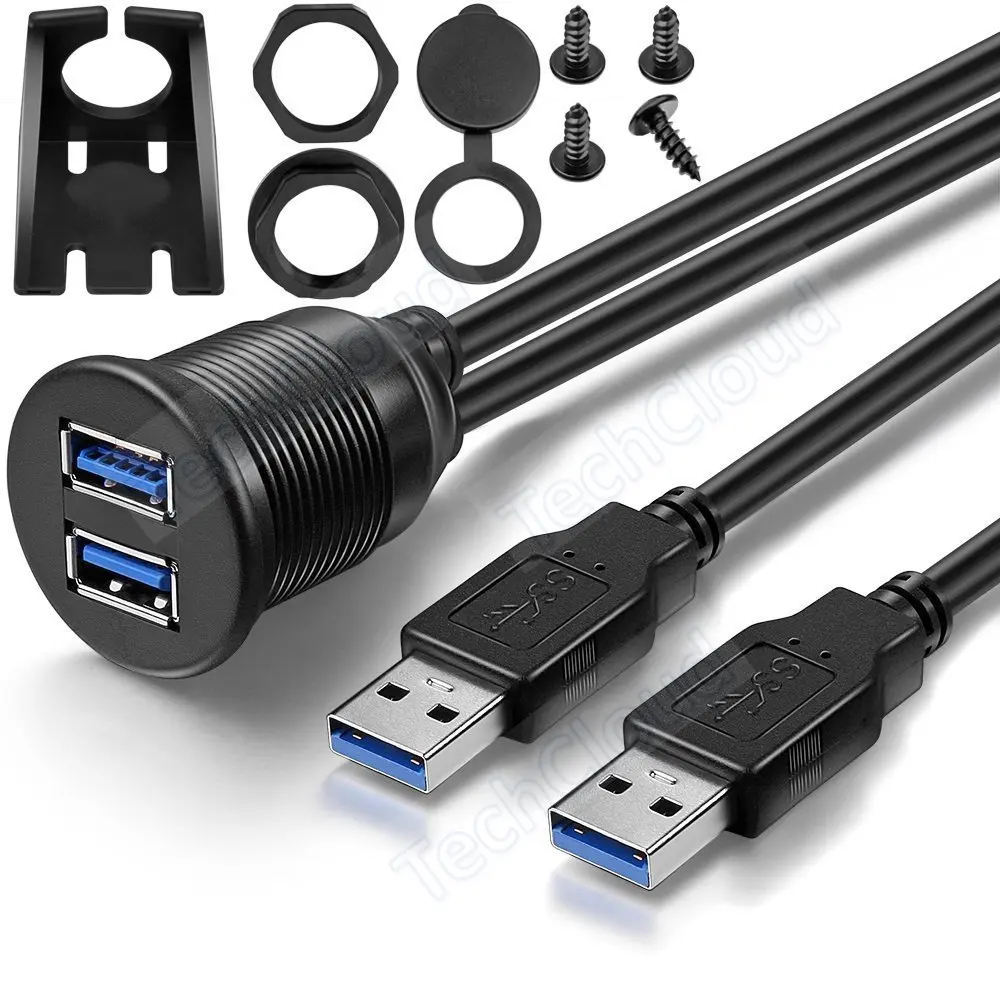 듀얼 포트 USB 3.0 패널 플러시 마운트 연장 케이블 자동차 트럭 보트 오토바이 대시보드 1m/2m