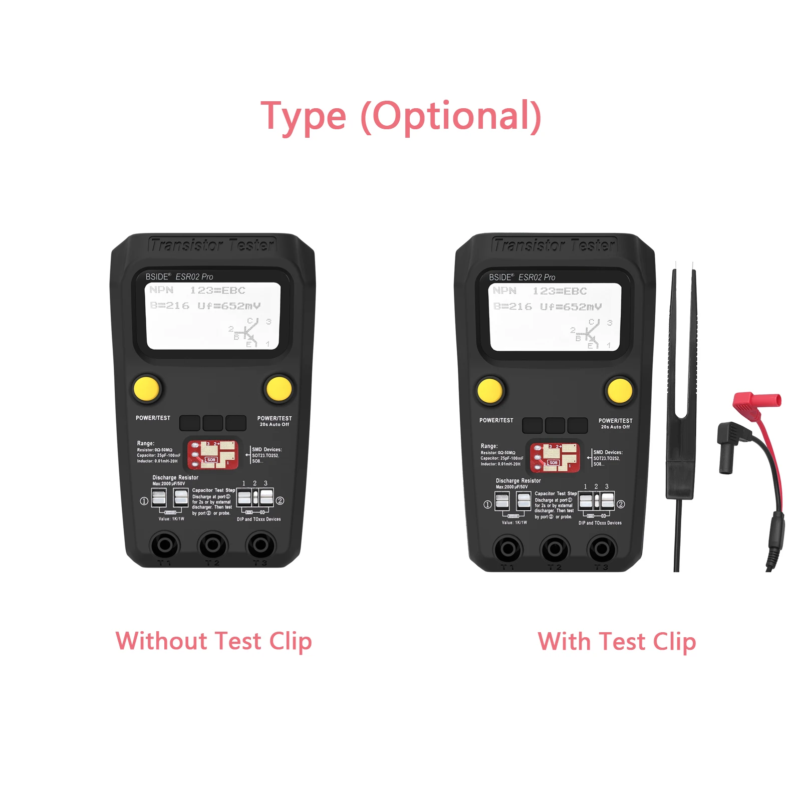 BSIDE ESR02 Pro Transistor Tester Digital Multimeter Diode Triode Resistor Capacitance Inductance MOSFET NPN Triac MOS Detector digital multimeter,transistor tester,multimeter tester