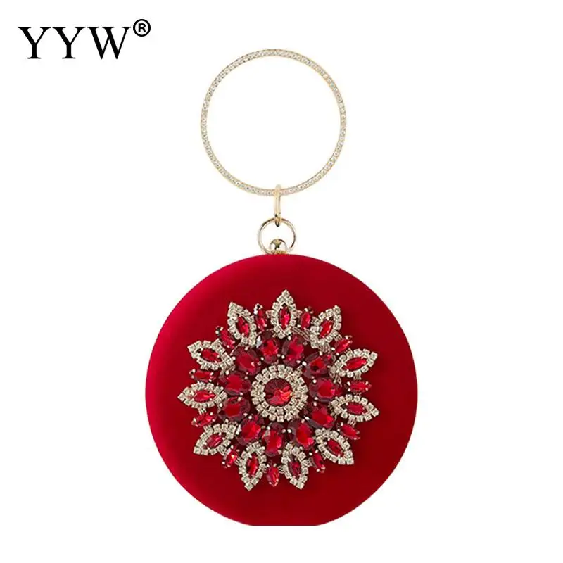 Vintage Velvet Floral Woman Clutch Bag Evening Bag Round Bag Luxury Design Exquisite For Ladies Girls Wedding Party Bag Purse