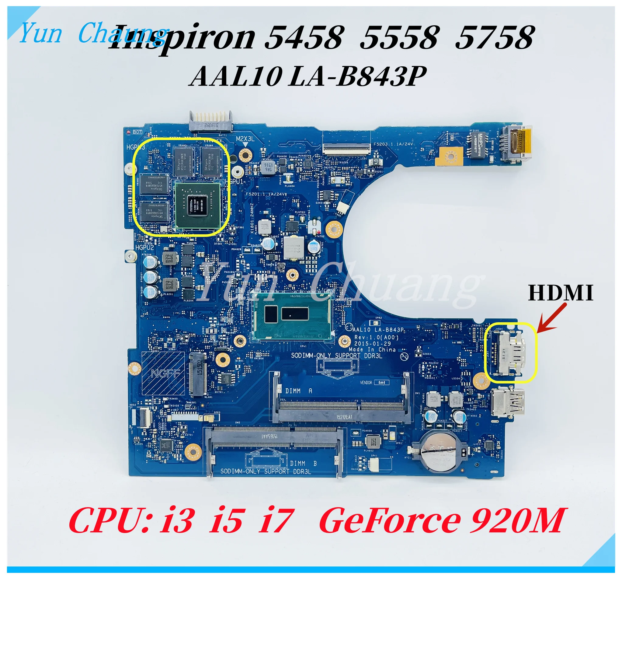 AAL10 LA-B843P para Dell inspiron 14 5458 15 5558 17 5758 Placa