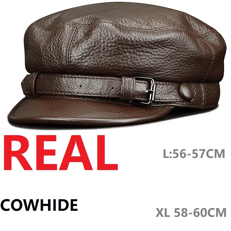 Men Genuine Leather Real Cowhide Beret Newsboy Hat Baseball Cap Classic Autumn Spring Winter