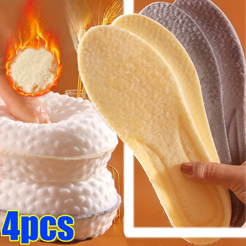 

Elastic Fur Wool Self-heating Insoles Women Men Thicken Thermal Plush Sports Shoe Pads Winter Warm Massage Insert Cushions