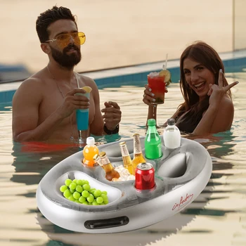 Portabevande gonfiabile 1PC addensato, portabicchieri galleggiante Vassoio per ghiaccio portatile con portabicchieri per feste in piscina estive 1