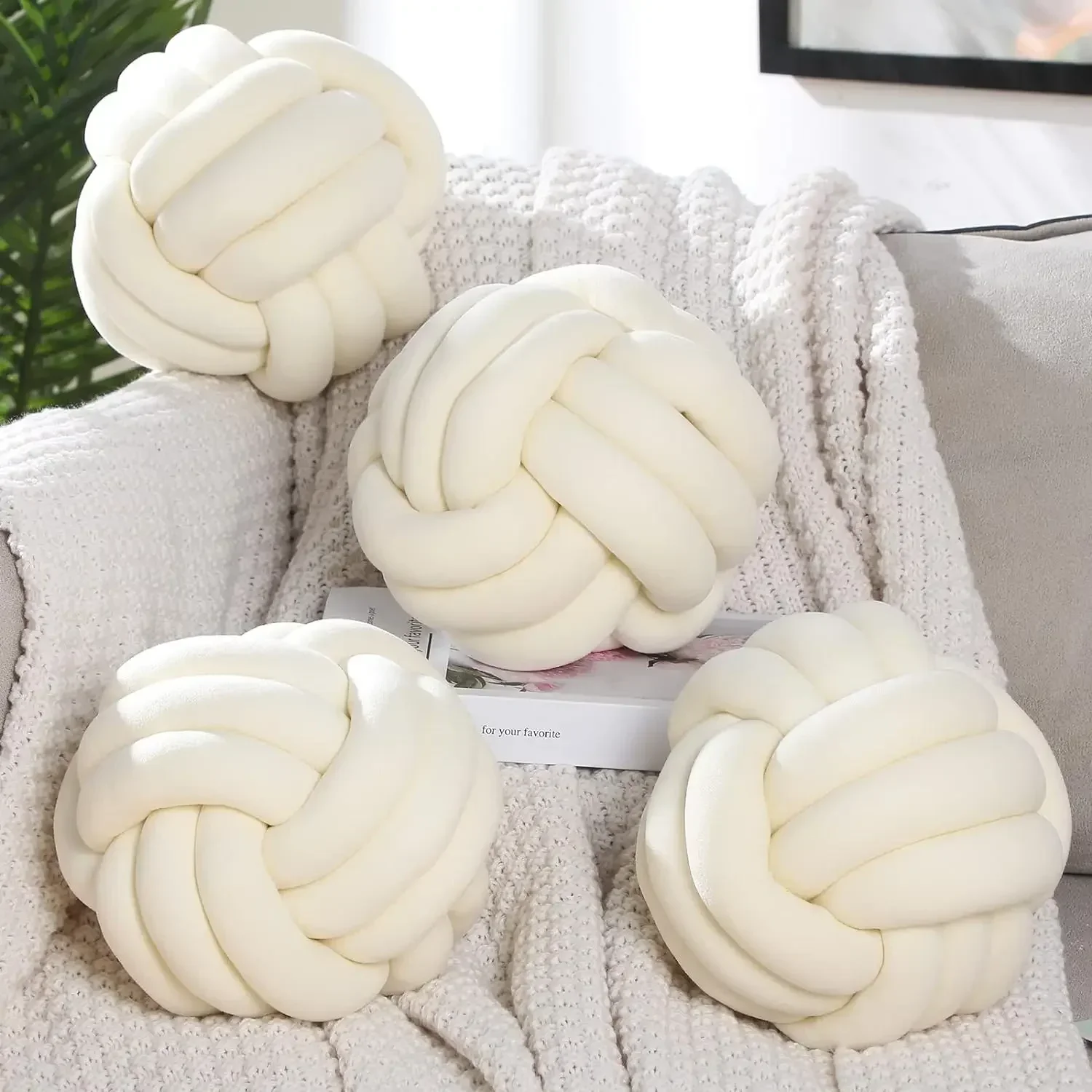 Throw Plush Floor Pillow Lumbar Aesthetic Cushion for Home Room Sofa Car Office Decor Knot Ball Pillow Round Decorative Pillow 2