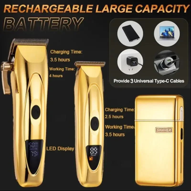 Professional Hair Clipper for Men, 1 Set T-blade Body Trimmer Electric Shavers Razor Set, Cordless Barber Clipper