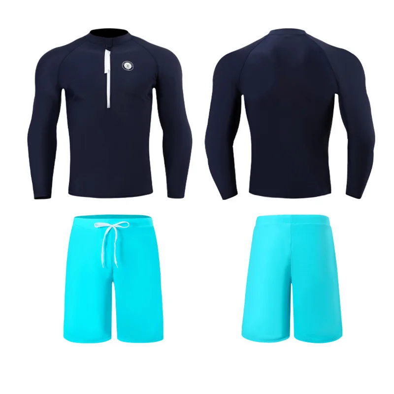 Men's Women's Two Piece Rash Guards set of 2 pieces Long Sleeve Swimsuits UV Sun Swim Shirt Bathing Suit with Trunks Bottom