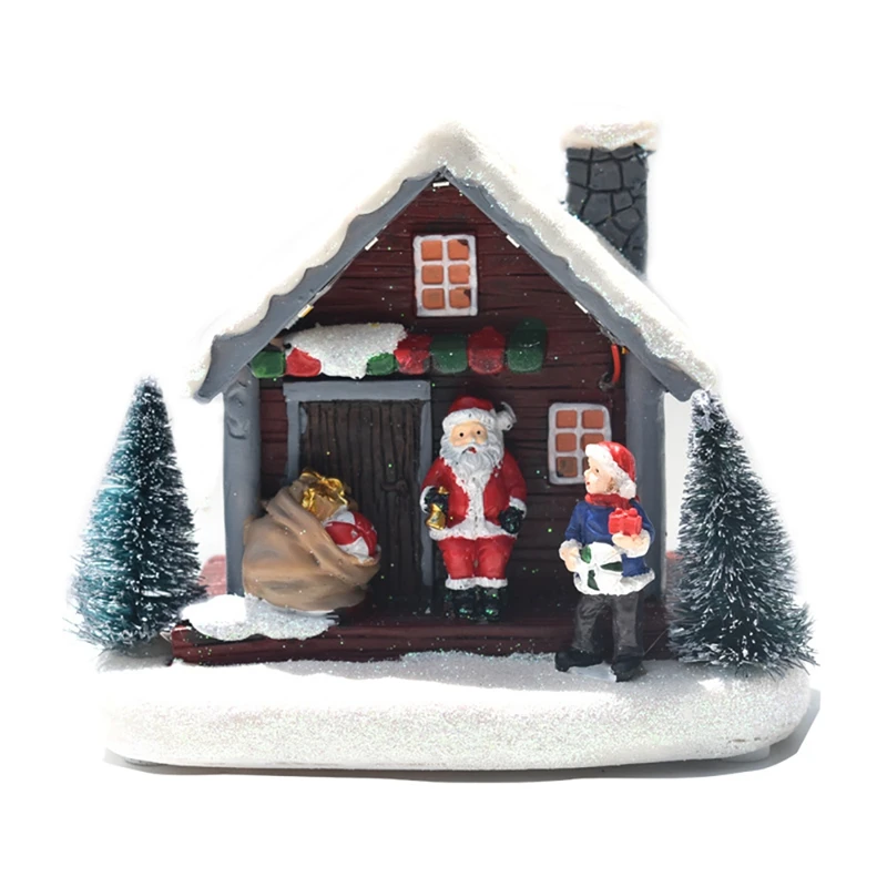 

Winter Snow Christmas Village Building Santa House Xmas Decoration Light-Up Home Holiday Ornament Gifts