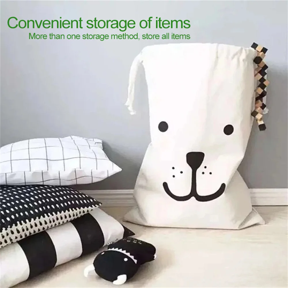 Large Cotton and Linen Laundry Bag Clothes Toys Storage Bag Printing Fabric Drawstring Duffle Dirty Clothes Organizer Bags