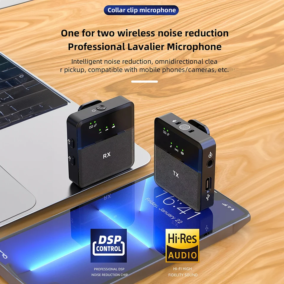 SX9 Wireless Microphone System - 2 Lavalier Mics + 1 Receiver For PC/iPhone/USB-C/Camera, 8-12hr Battery, 20m Range