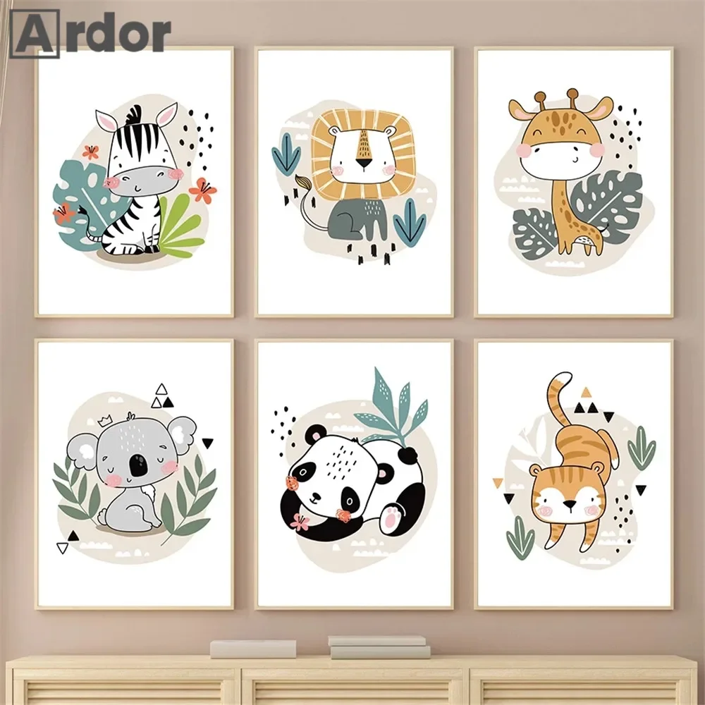 

Jungle Animals Zebra Giraffe Lion Panda Canvas Painting Nursery Wall Art Print Nordic Poster Wall Pictures Baby Kids Room Decor