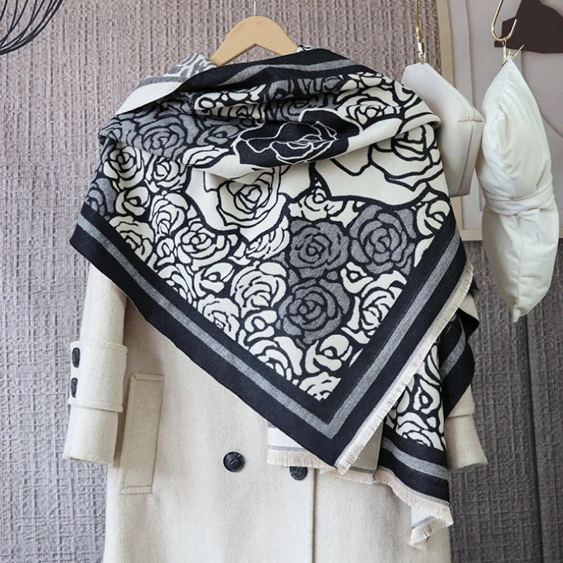 2023 Winter Scarf Women Luxury Brand Scarves Flower Print Cashmere Shawl Wraps Pashmina Blanket Designer Bufandas Female Foulard