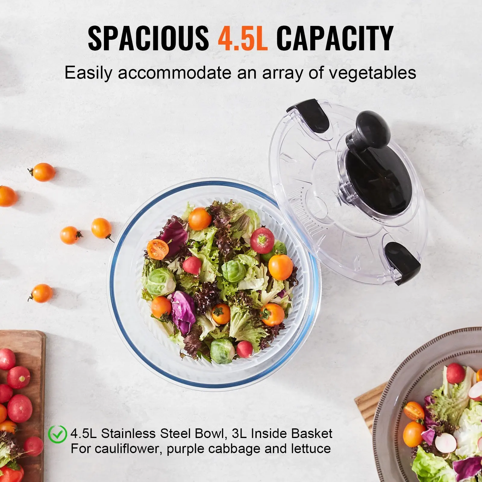 NEW Glass Salad Spinner 4.75Qt One-handed Easy Press Large Vegetable Dryer Washer Lettuce Cleaner and Dryer with High Boros