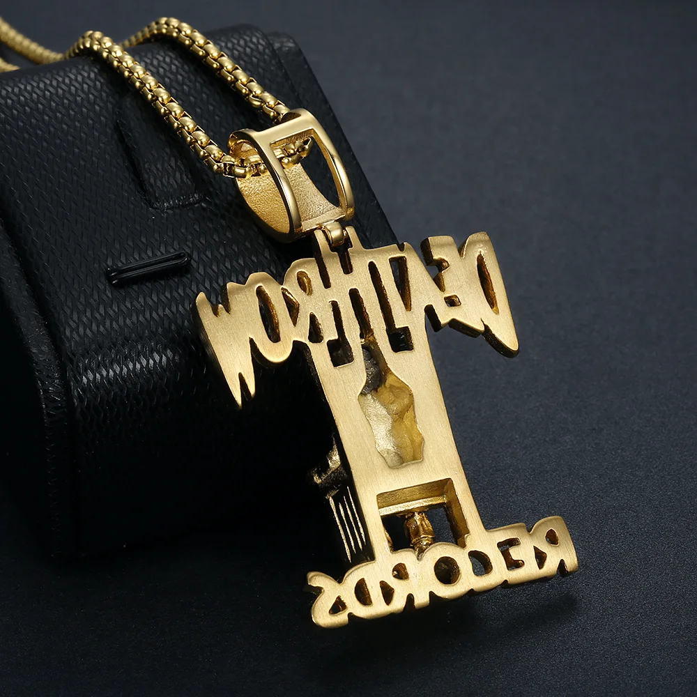 2025 New Nightclub Rhinestone Records Prisoner Pendant Hip Hop Death Row Chain Stainless Steel Men Necklace Wholesale Jewelry 3