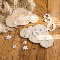 Wooden Baby Month Photography Prop Cloud Shape Record Card Newborn Birthday Gift Milestone Card Souvenir Baby Photo Accessories 3