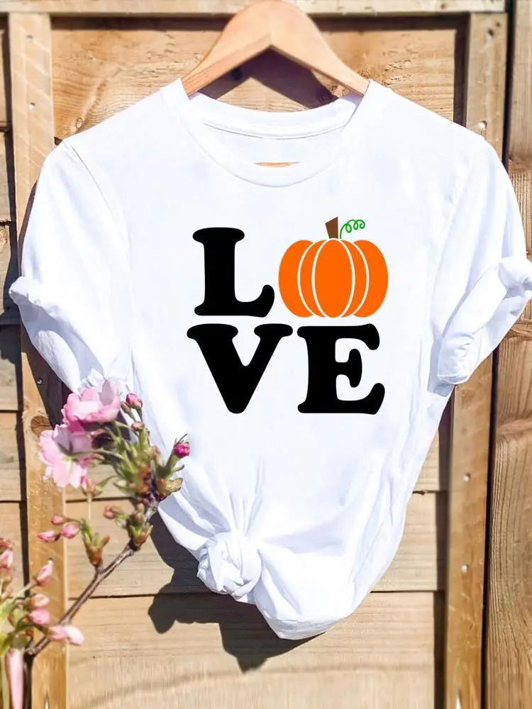 

Love Pumpkin Cute Women Female Happy Halloween Thanksgiving Fashion Clothing Fall Festival T-shirts Print T Top Graphic Tee