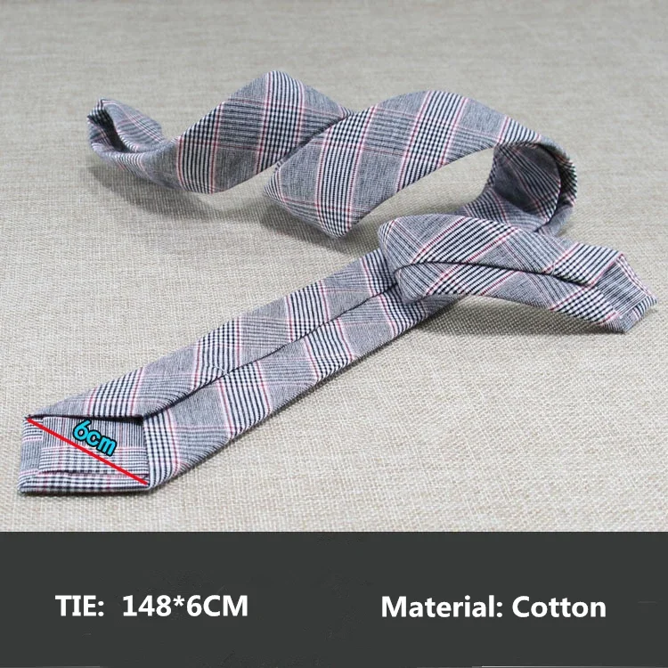 Mens Tie Narrow Version of Cotton and Linen Necktie Male 6cm Formal Wear Business Casual Professional Work Check Father's Gift