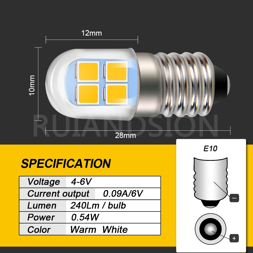 RUIANDSION E10 P13.5S 2835 8SMD 4.5V 6V Bicycle Outdoor Light Riding Camping Hiking Caving Working Flashlight White Warm