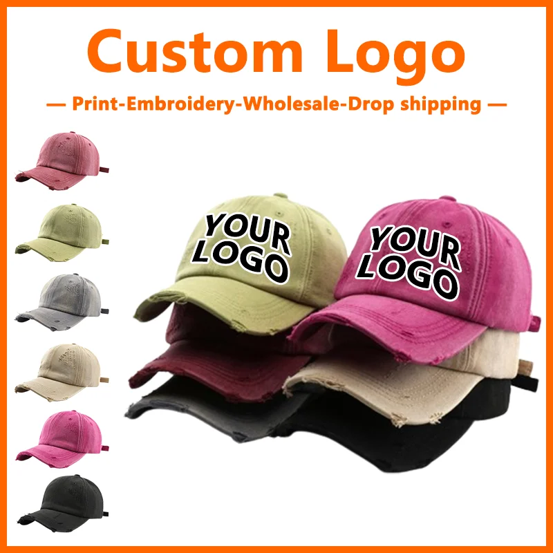 Embroidery Washed Denim Solid Color for Men and Women Baseball Cap DIY Design Print Travel Sun Protection and Shading baseball cap