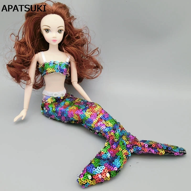 Handmade Dolls Party Dress Abito Gonna Di Paillettes Moda Top Reggiseno Vestiti Per Barbie Doll Genuine Mermaid Tail Vestito Giocattolo Del Bambino