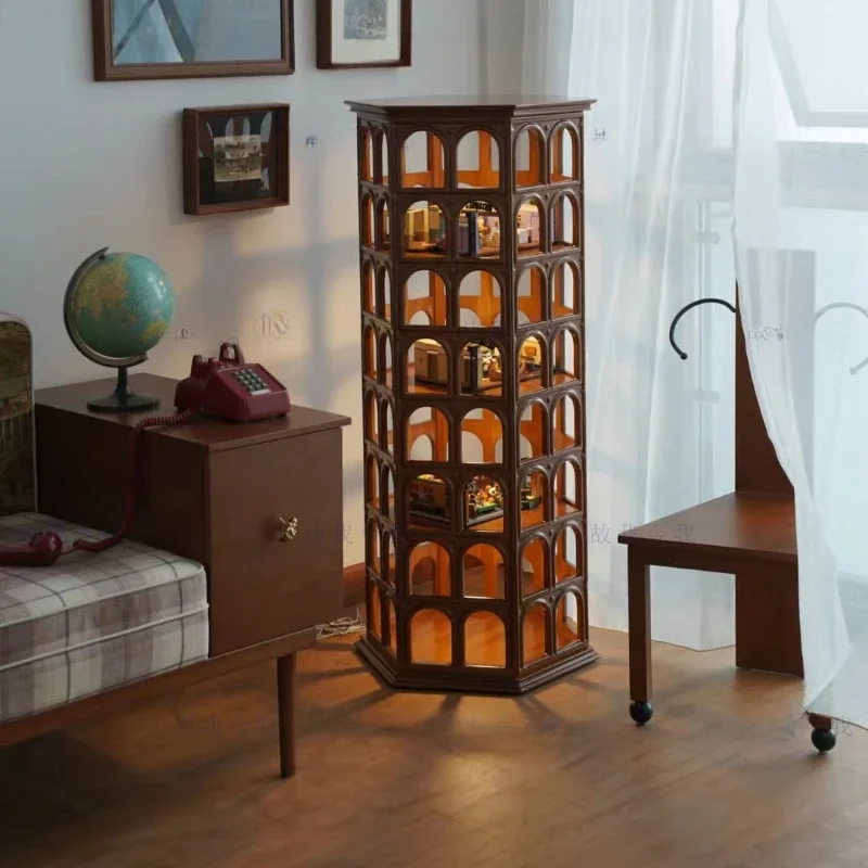 

Solid wood arched hollow design four story multifunctional display cabinet