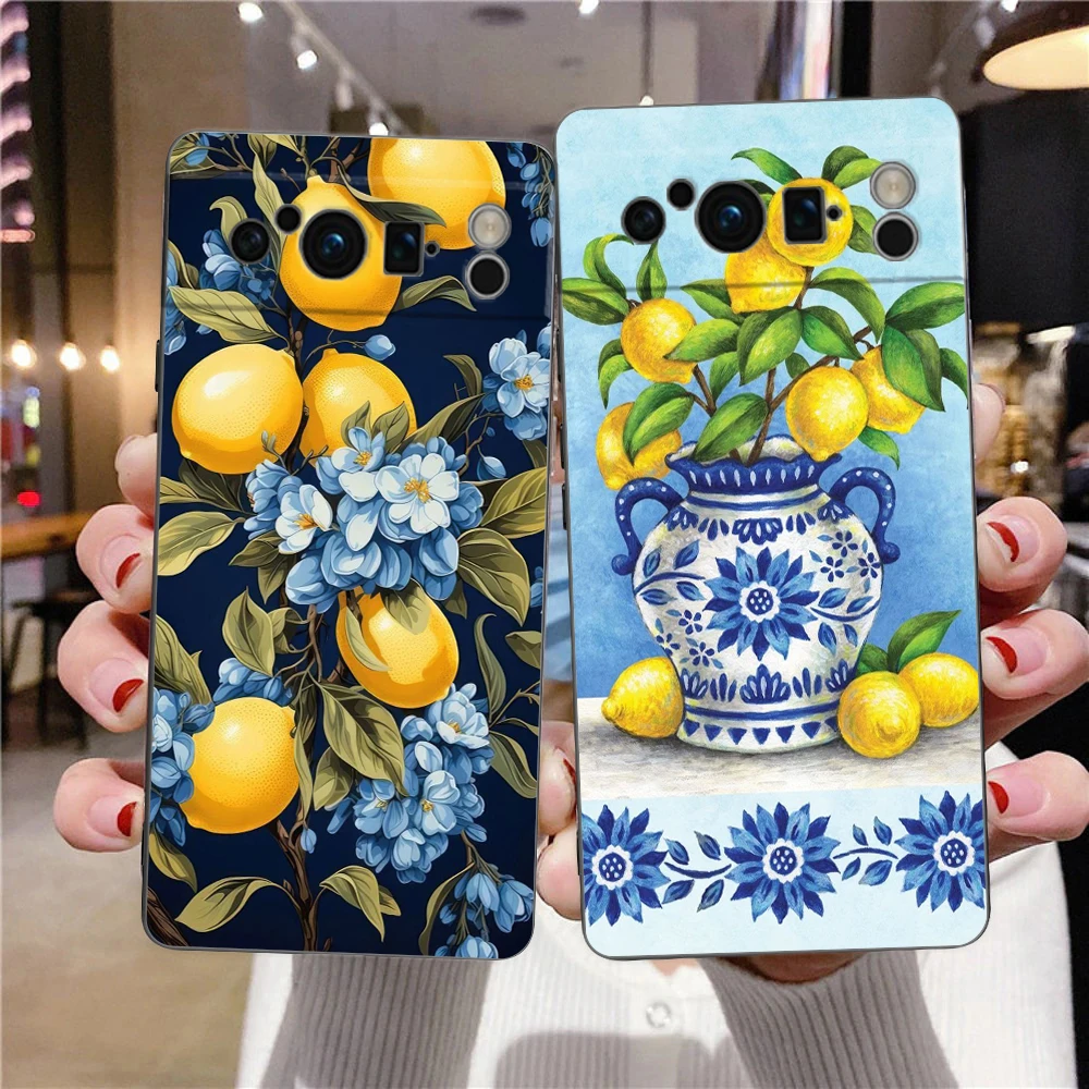 Vintage Lemon Design Shockproof Phone Case - Black Soft TPU Cover
