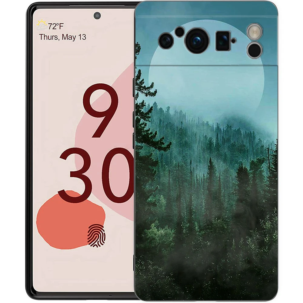Forest Geometry Wood Design Shockproof Phone Case, Soft Silicone TPU Black Cover