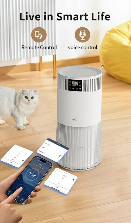 JH Smart Pet Air Purifier H13 HEPA+Activated Carbon PM2.5 Display Child Lock Tim