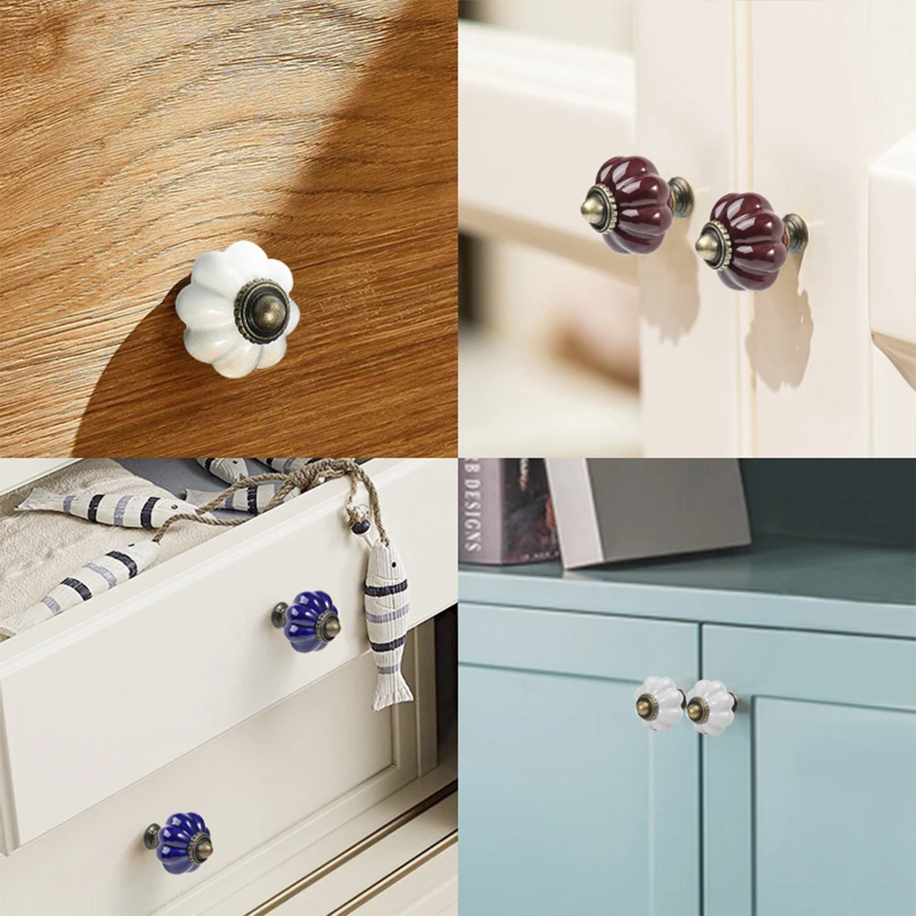 Furniture Knobs Pumpkin Ceramic Handles 40mm Drawer Knobs Single Hole Closet Door Handles Cabinet Screws