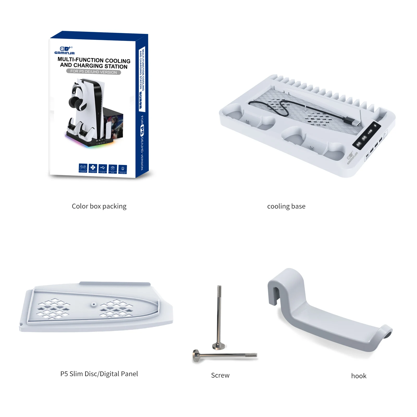GAMINJA P58 RGB Cooling Stand For PS5 Slim Console Gamepad Charging Base Headset Hook Game CD Storage Rack For PS5 Disc&Digital view 4