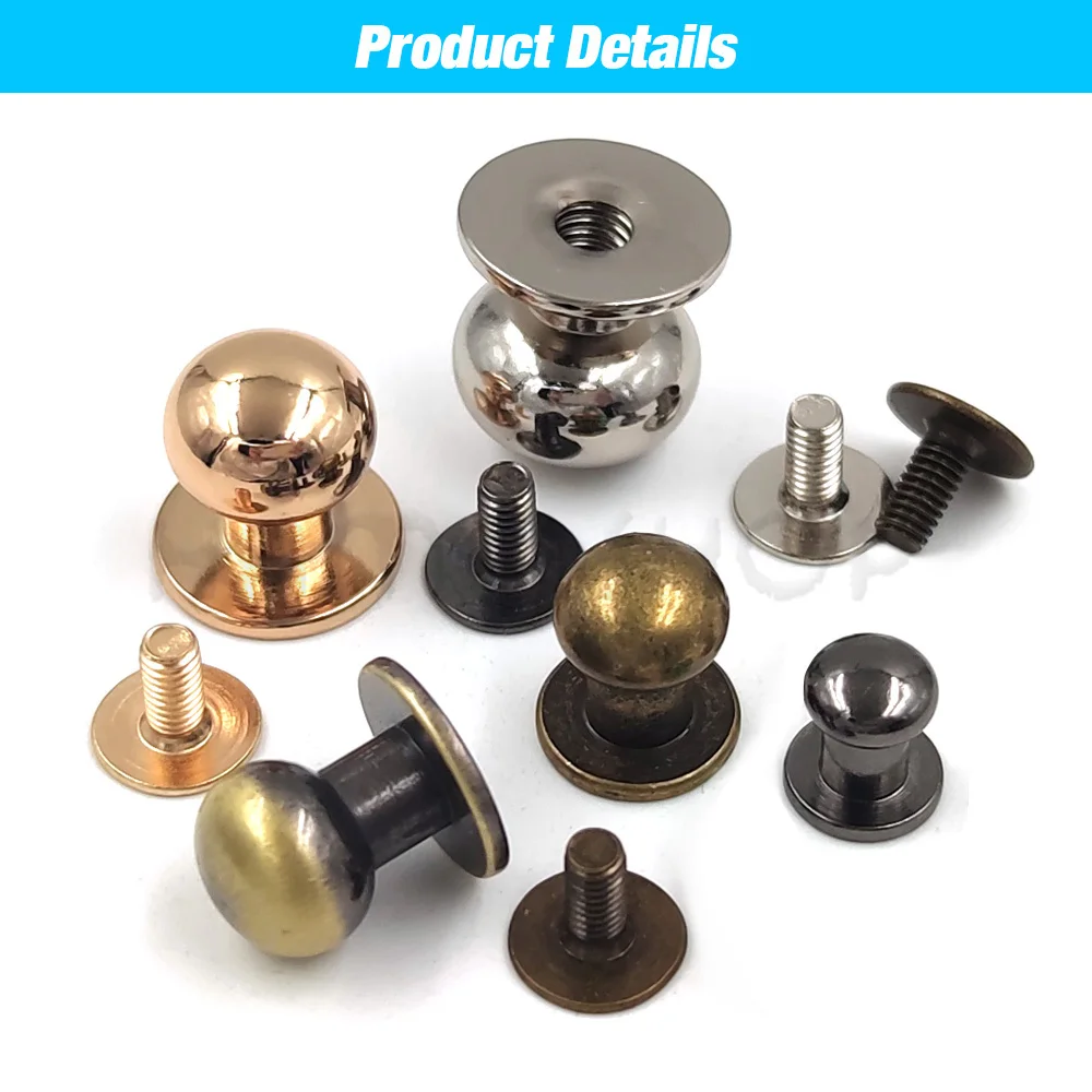 Round Head Ball Post Studs Brass Buttons Screwback Nail Rivets 5-10pcs Leather Bag Craft Hardware DIY