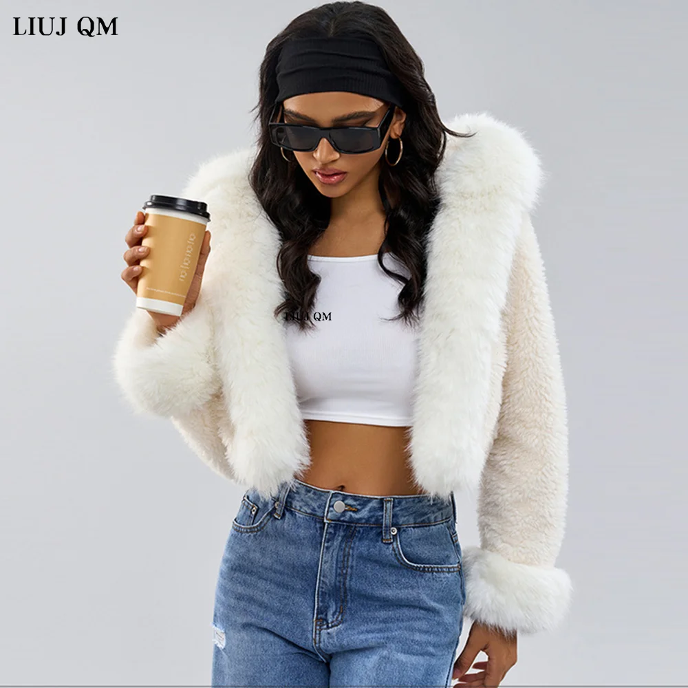 Hooded Faux Fur Coat Women White Winter Jackets for Women 2025 New