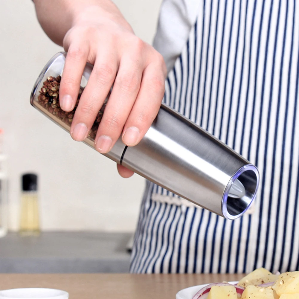 Automatic Salt Pepper Mill Grinder Electric Stainless Steel LED Light Gravity Operated Mills Kitchen Spice Tools Set for Cooking