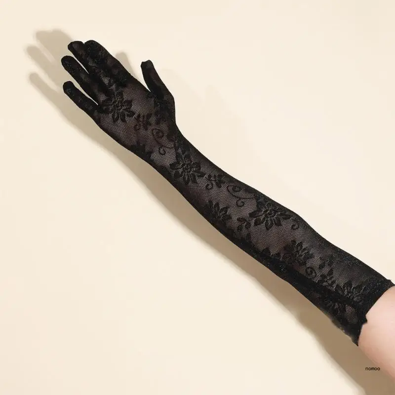 

Seethrough Sheer Elbow Gloves for Formal Event Party Gloves Ceremony Lace Gloves Women Stage Performances Arm Gloves