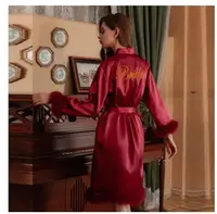 Satin Feather Patchwork Bride Bridesmaid Robe Sexy Kimono Bathrobe Gown Casual Sleepwear Intimate Lingerie Female Nightgown - Image 2