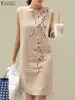 2024 ZANZEA Women Floral Embroidery Dress Summer Vintage Sleeveless Solid Cotton Party Vestido Sarafans Bohemian Beach Sundress
