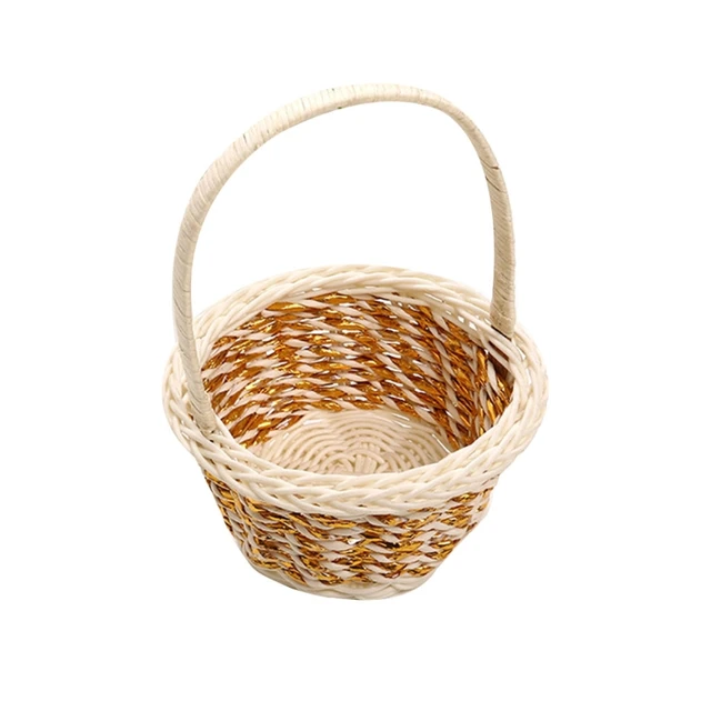 Deals Round Natural Woodchip Wooden Decorative Storage Basket with Handle,Fruits and Vegetables or Use in Home Garden,Gifts Home Living Room Decor