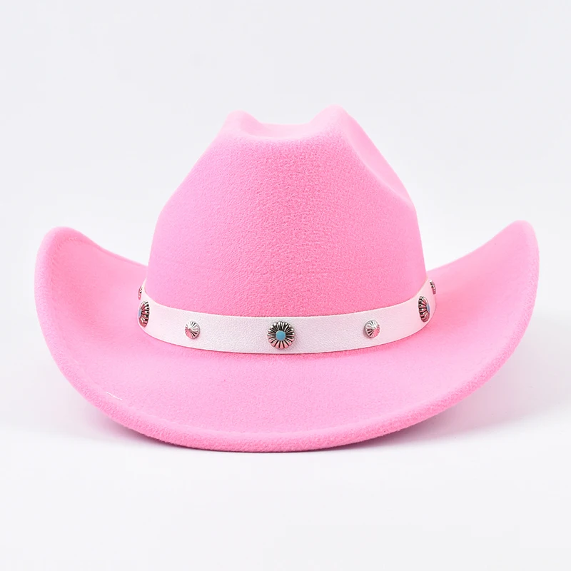 New Pink Cowboy Hat for Women's Fashions Lady Felt Cowgirl Hats Party Dress Cap Sombrero Hombre