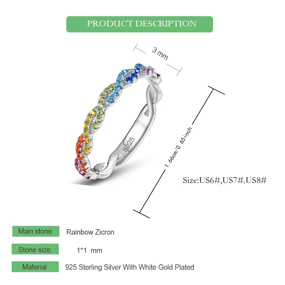 WES 여성용  반지, 레인보우 크리스탈, 다채로운 지크론, 크리스마스 결혼 선물, 인증 파인 주얼리, 1*1mm