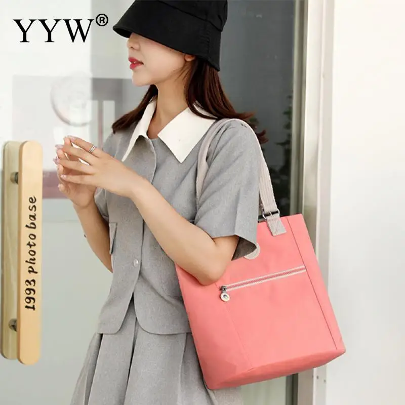 Women's Solid Color Shoulder Bag Large Capacity Nylon HandBags Waterproof Casual Top-Handle Ladies Travel Totebag Mother Bags