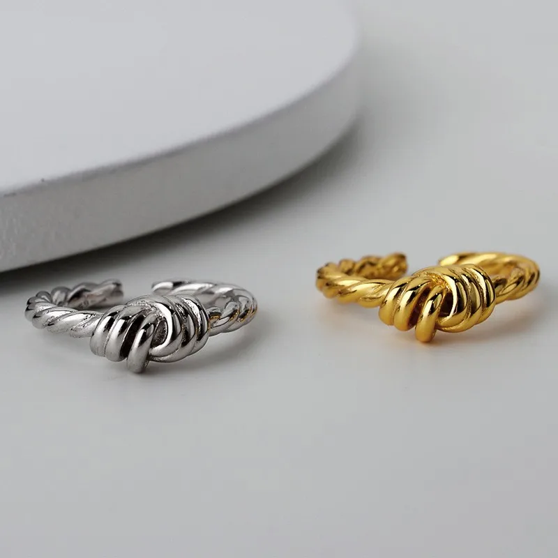 

J1099 ZFSILVER Resizable Silver S925 Fashion Trendy Luxury Twine Winding Adjustable Rings For Women Korean Wedding Party Jewelry