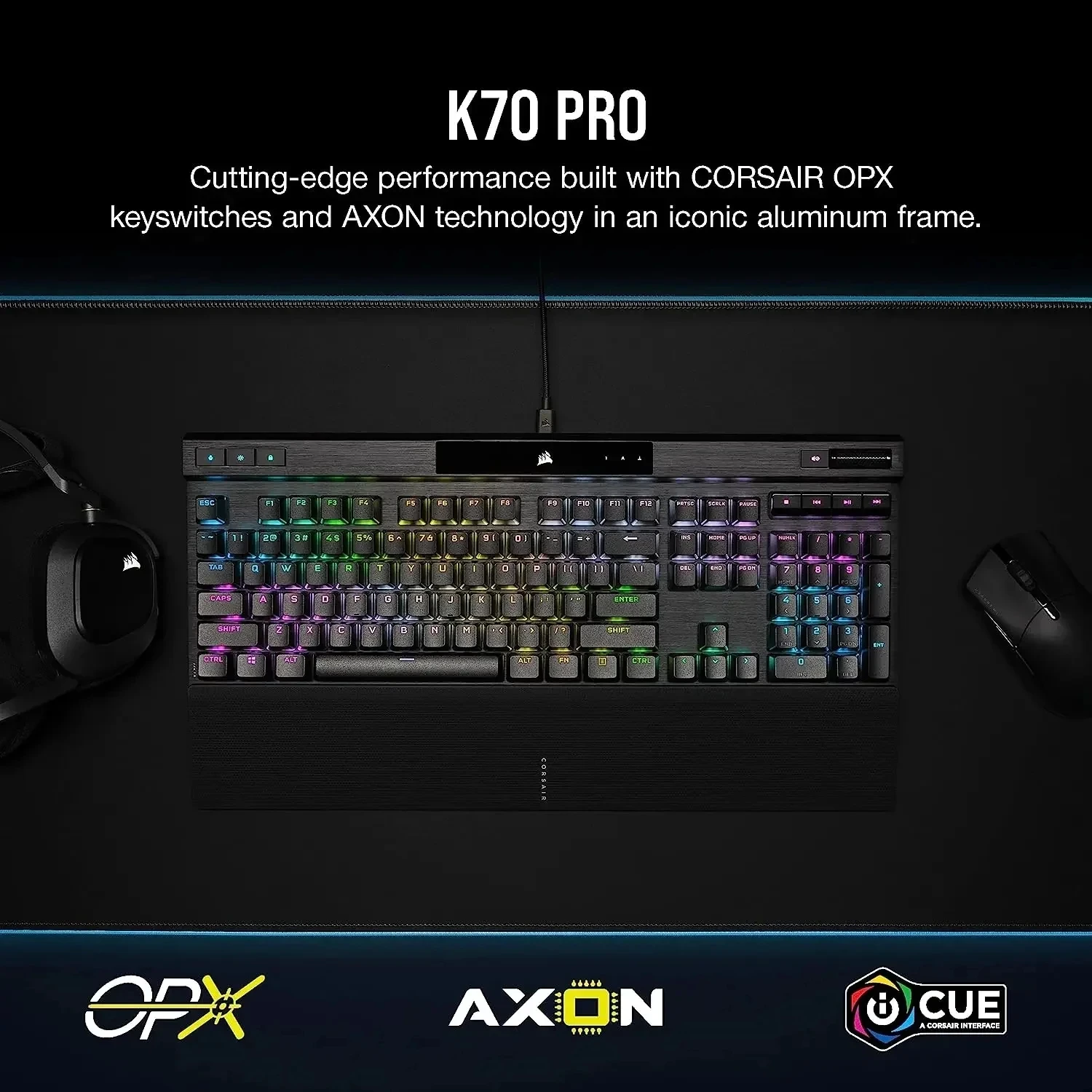 Corsair K70 PRO RGB 광학 기계식 게이밍 키보드, OPX 선형 스위치, PBT 더블 샷 키캡, 하이퍼 폴링 블랙, 8,000Hz