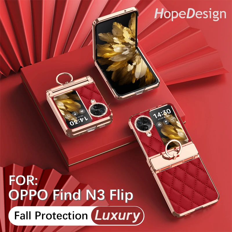

Роскошная Бриллиантовая кожа ягненка для OPPO Find N3 откидной кольцевой держатель Защита объектива противоударный чехол для OPPO Find N2 Flip