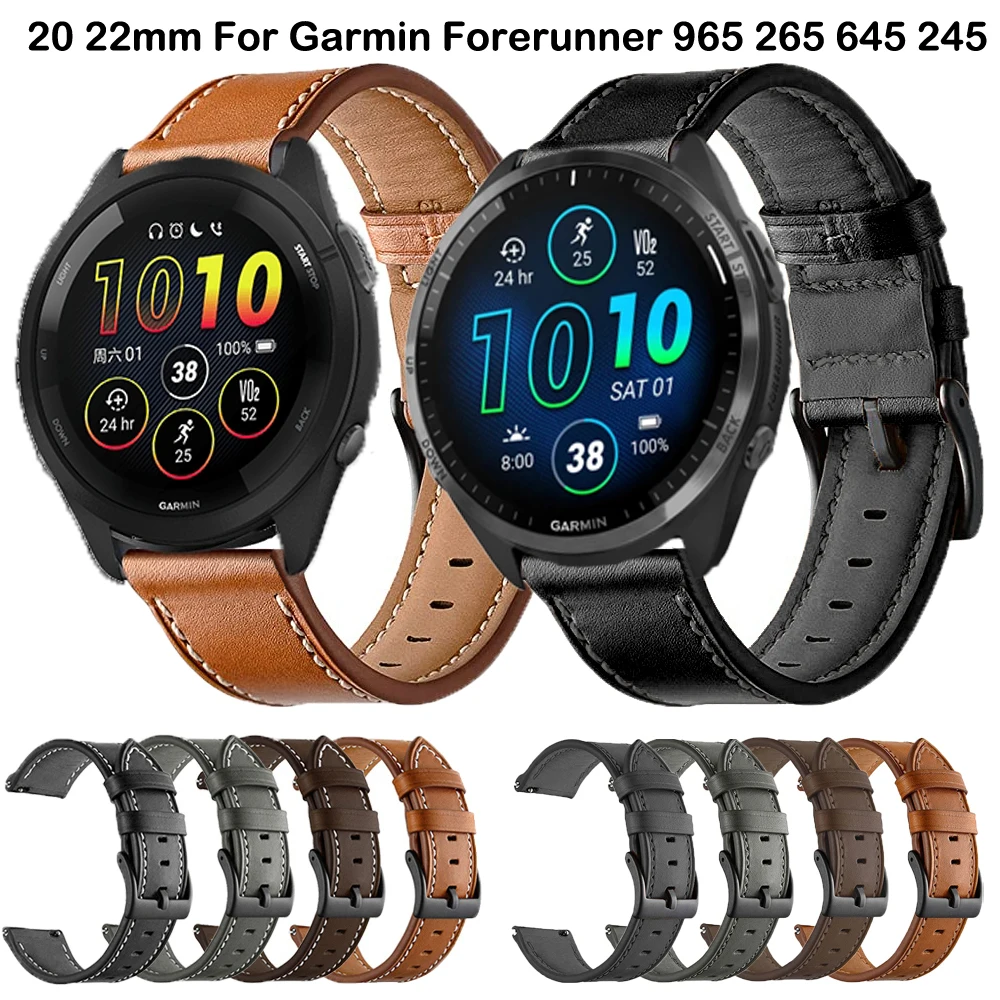 

20 22mm Leather Strap For Garmin Forerunner 965 265 245 645 255 745 Band Wristband Vivoactive 4 3 5 Venu 3 2 Plus Watchband