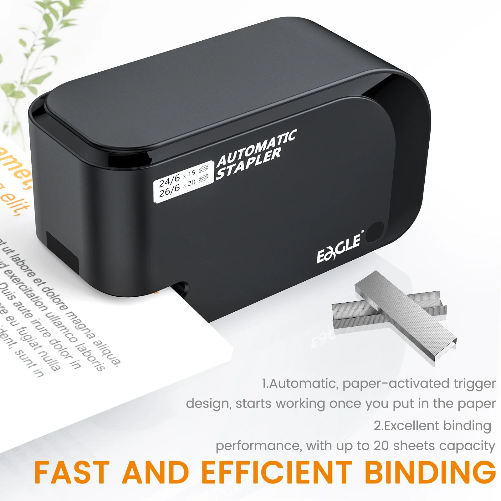 EAGLE Automatic Electric Stapler Set with Staple Remover & 1000 Staples 20-Sheet Capacity Desktop Stapler for Office School Use - 4