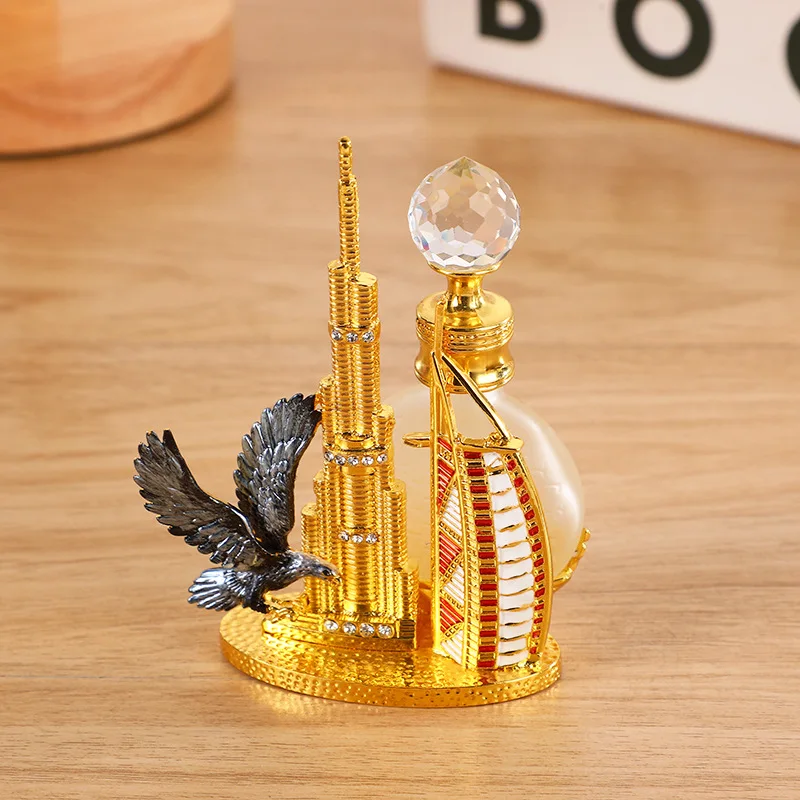 60pcs10ml Middle East Dubai Burj Al Arab Hotel Burj Khalifa Falcon Metal Perfume Bottle Essential Oil Refillable Attar Bottles 3