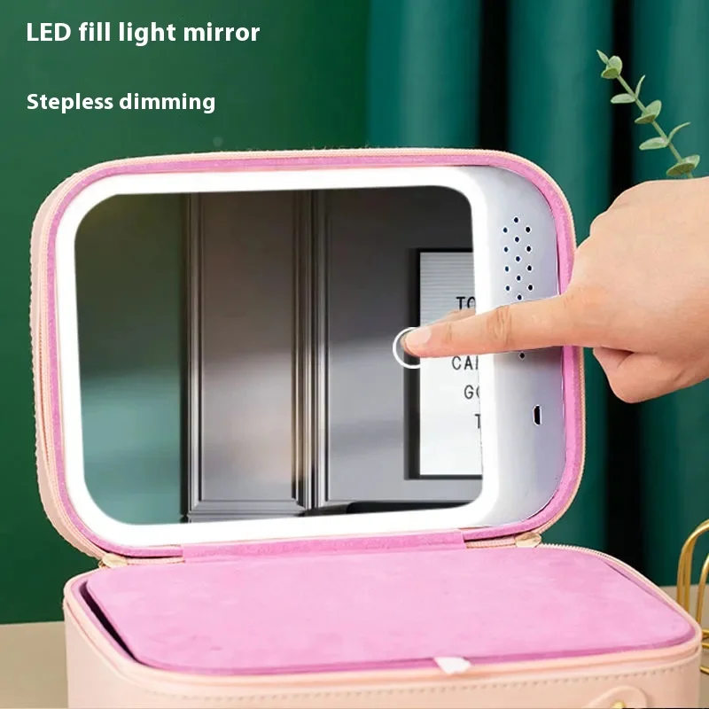 Cosmetic bag with LED light, hard cosmetic case, travel storage box, dimmable mirror cosmetic case 4