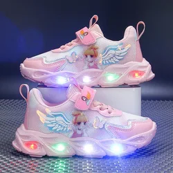 2024 Girls Hot Selling Four Season Cartoon Mesh Sneaker Children Casual LED Luminous Sport Shoes Winter Light Up Shoes 23 To 36