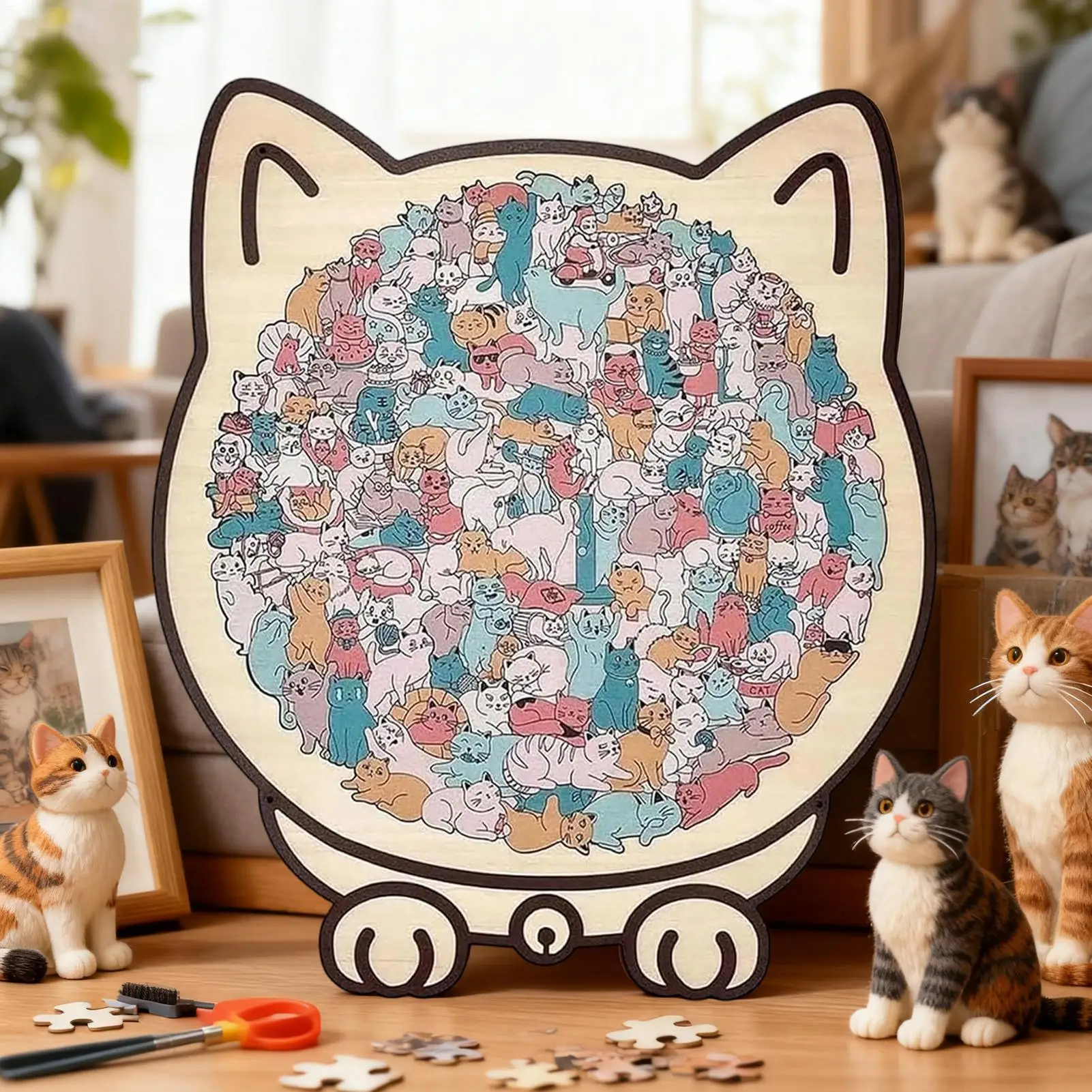 Cat Puzzle 135 Pieces Long Lasting Precise Decor Kit Wood Challenging Jigsaw Puzzles for Cat Lovers Home Family Friends Adults