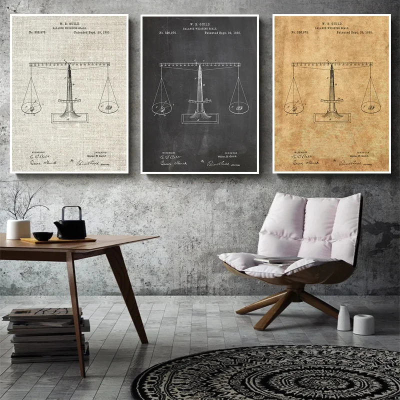 Vintage Scales of Justice Patent Chemistry Wall Art Blueprint Posters Canvas Paintings And Prints For Living Room Home Decor